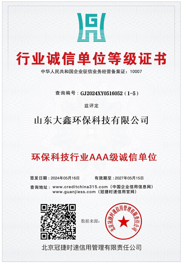 行业诚信单位等级证书